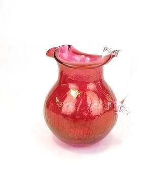 Charming Red/Pink Vintage Crackle Pitcher 5.5" Tall